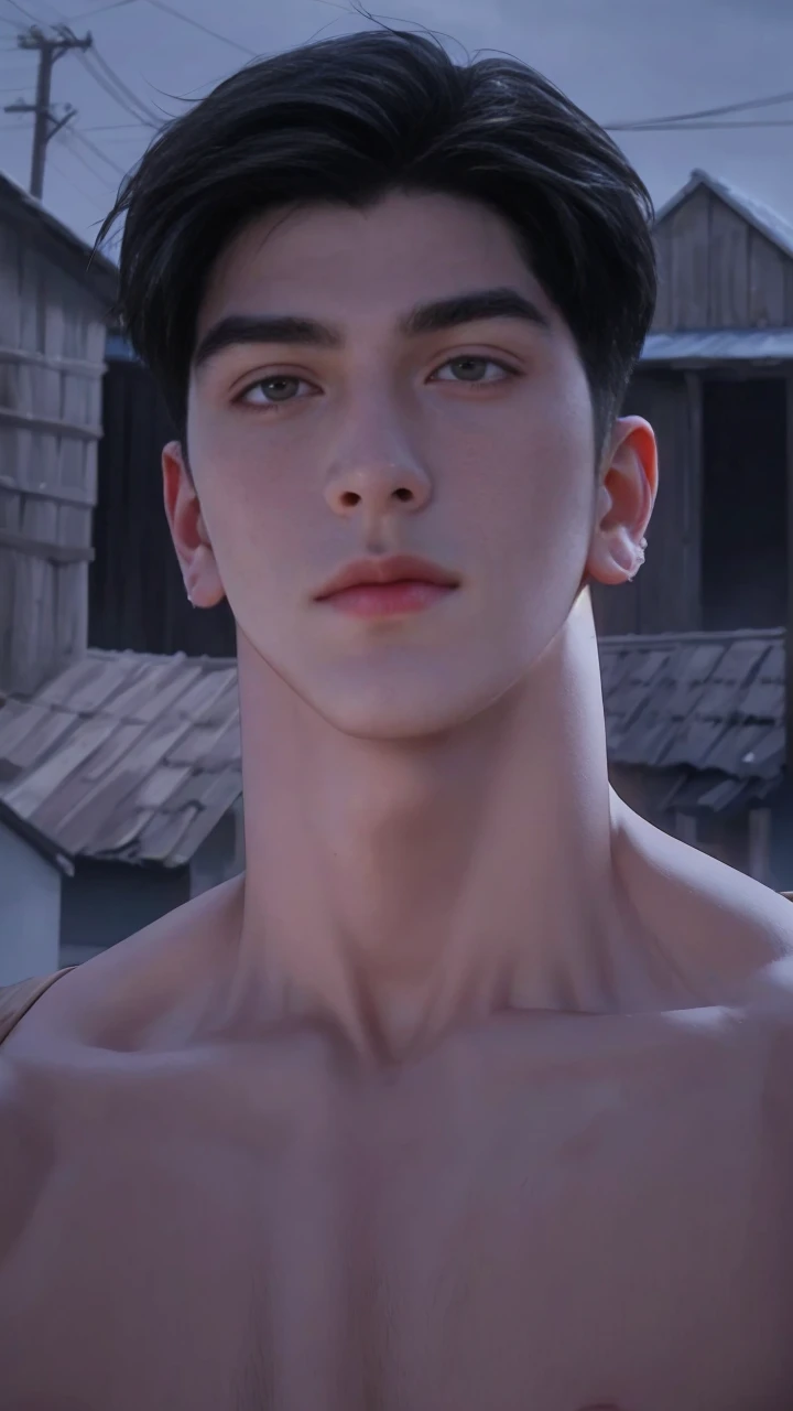 masterpiece, 1boy, adults, handsome, black hair, undercut hair, perfect face, detailed eyes and face,black eyes, clean shaved, muscular, capturing a rural atmosphere, dynamic lighting, unreal engine 5