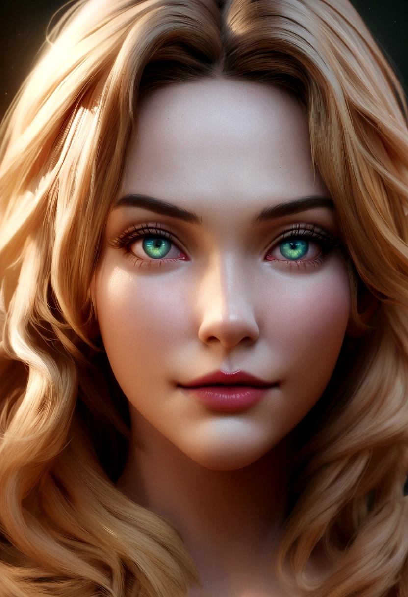 arafed woman with long golden blonde hair, digital art réaliste 4k, digital art réaliste 4k, portrait doux 8 k, photostyle artistique réaliste, photobeautiful realistic face, cinematic realistic portrait, beautiful work of'digital art, beautiful realistic face, style artistique réaliste, art du personnage de rendu 3D 8 k, beautiful realistic face, stunning photorealistic graphics,realistic blue green eyes