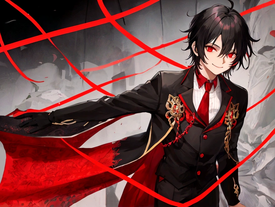 Red eyes Black Hair smile piece juvenile boy
