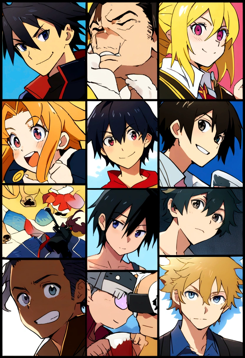 Anime boy with black hair and a red jacket smiling at the camera, Okikata Kazuto, [[[[gAlsoning evily]]]], Eat and drink, Hiro, ( ( ( yoshinari yoh ) ) ), Gurren Lagann, nobutaka ike, Kirito, inspired by Okumura Masanobu, Also, Avatar Image