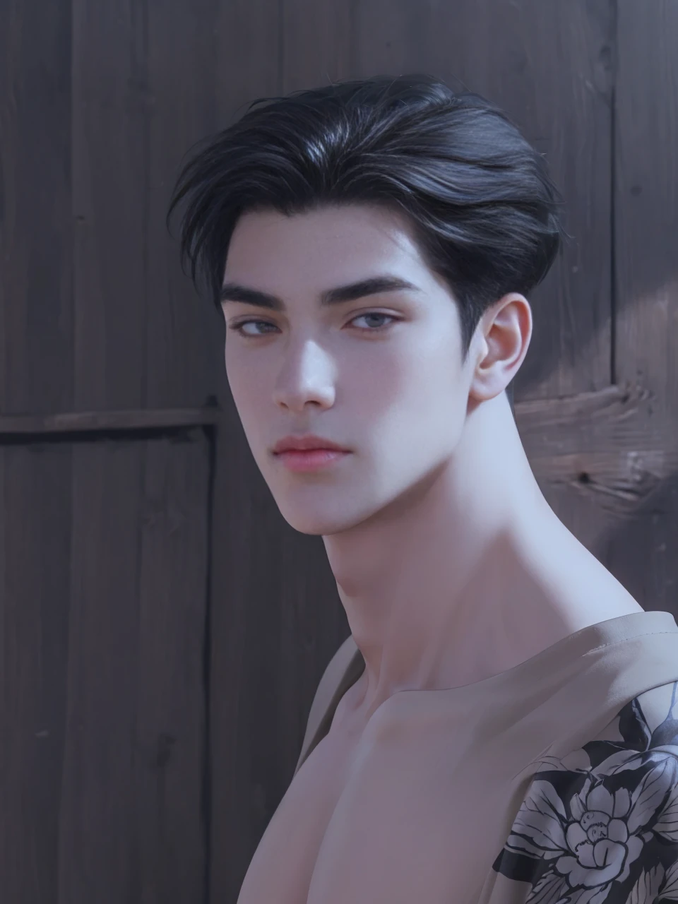 masterpiece, 1boy, adults, handsome, black hair, undercut hair, perfect face, detailed eyes and face, black eyes, clean shaved, muscle body, capturing a rural atmosphere, dynamic lighting, unreal engine 5