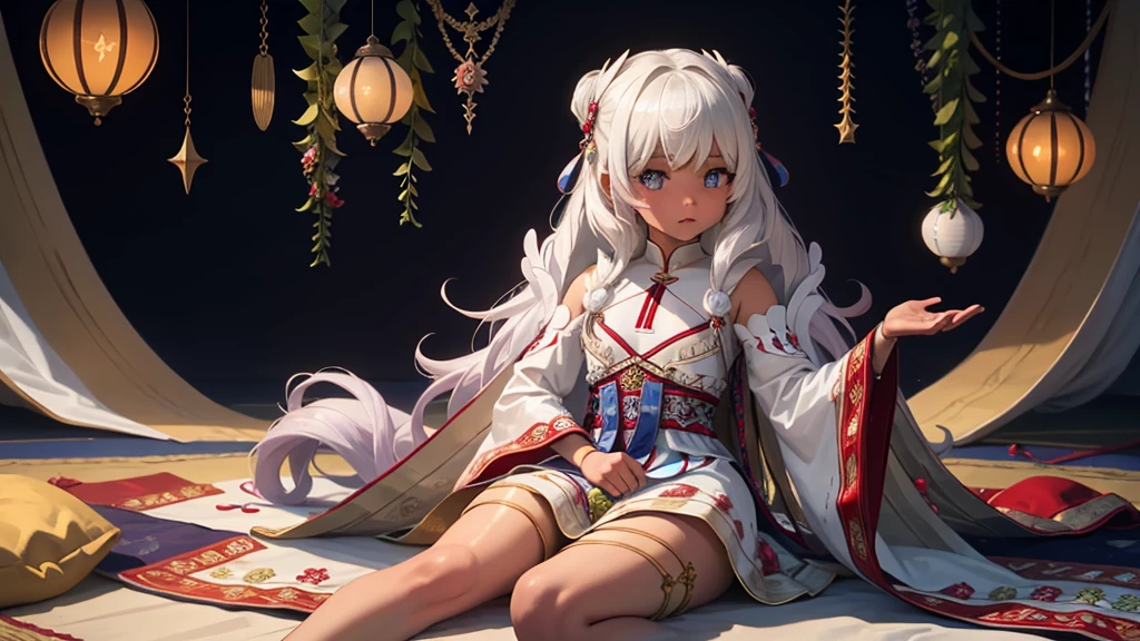 Highest quality、high quality、10 years old、Brightly embroidered ethnic costumes from Central Asia and the Caspian Sea region、Girl of the bride、grassland、
