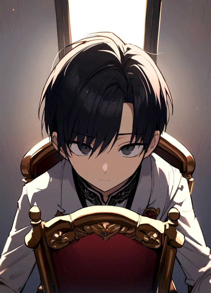 A Anime boy 18 y old (black hair like etadore form jjk ) (black eyes) (hude as clothe) (a youtuber) (confidence)(frot view) (setting on chair)