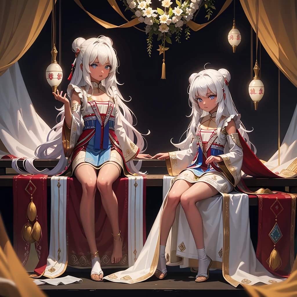 Highest quality、high quality、10 years old、Brightly embroidered ethnic costumes from Central Asia and the Caspian Sea region、Girl of the bride、grassland、