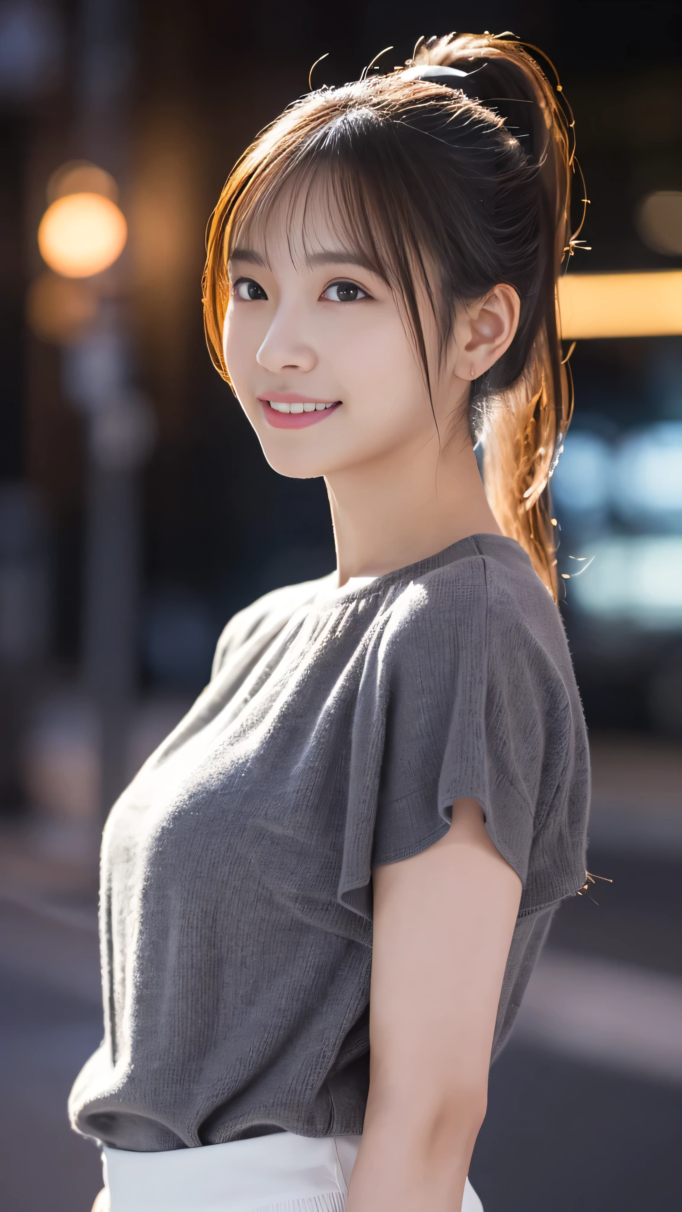 1 girl, (Wearing a black blouse:1.2), Beautiful Japanese actresses, (ponytail:1.3),
(RAW Photos, highest quality), (Realistic, Photorealistic:1.4), masterpiece, 
Very delicate and beautiful, Very detailed, 2k wallpaper, wonderful, 
finely, Very detailed CG Unity 8K wallpaper, Very detailed, High resolution, 
Soft Light, Beautiful detailed girl, Very detailed目と顔, Beautiful and detailed nose, Beautiful and detailed, Cinema Lighting, 
break
(Snowy night cityscape as background 1.3), City lights, 
Perfect Anatomy, Slender body, smile, Face the front completely, Looking at the camera