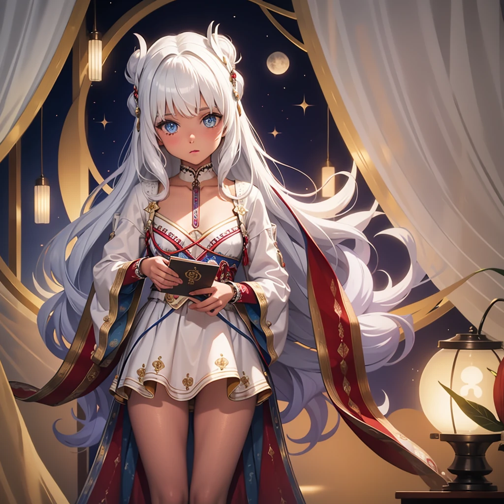 Highest quality、high quality、10 years old、Brightly embroidered ethnic costumes from Central Asia and the Caspian Sea region、Girl of the bride、Moonlit Grassland、moonlight