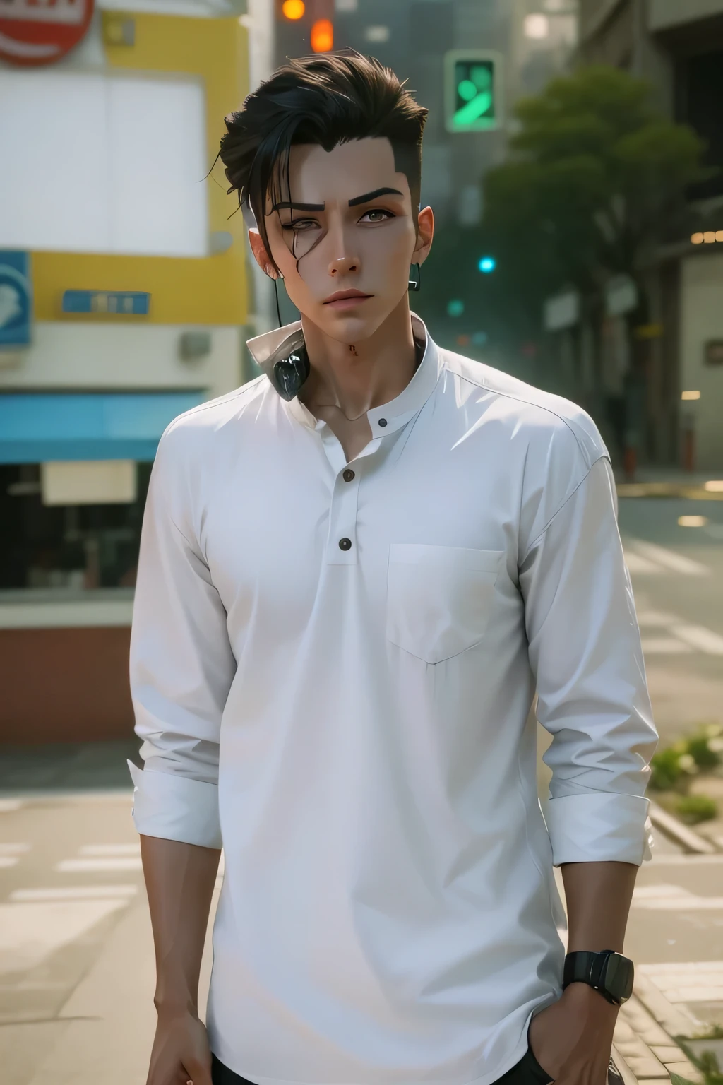 Change background cyberpunk handsome boy, realistic face,8k