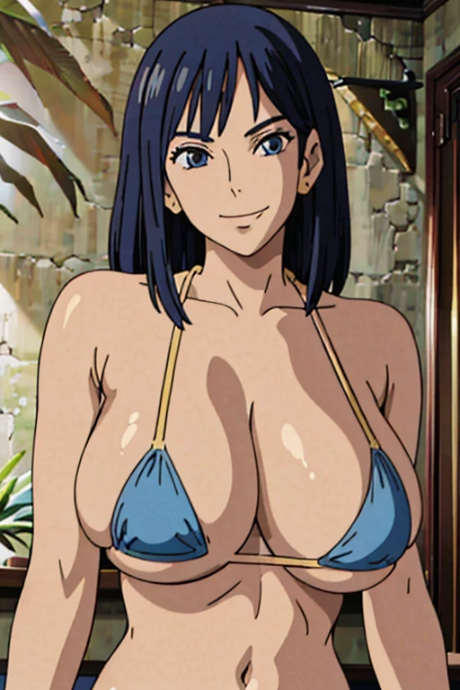 beautiful woman, young woman, armpit, smug smile, micro bikini, biggest breasts, huge breasts,