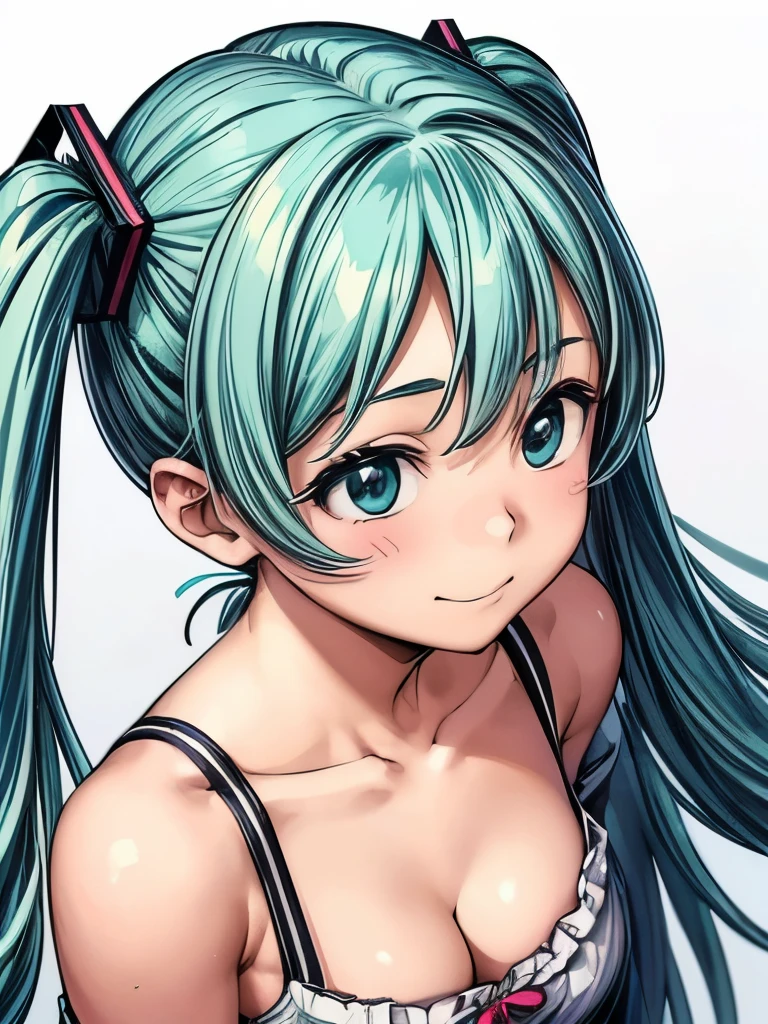 (masterpiece、highest quality、highest quality、Official Art、Beautiful and beautiful:1.2)、(One girl:1.3)Hatsune Miku、Twin tails,Beautiful breasts,Stickers、おっぱいのStickers、Baby Face、From the side、(((Chest close-up、Cleavage、I mainly draw the chest)))、Depiction of only the chest、Laugh with your mouth wide open、Succubus、Simple Background、White background、