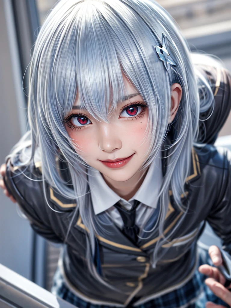 Masterpiece, highest quality, 8K, detailed skin texture, fine cloth texture, beautiful detailed face, intricate details, super detailed, portrait of Rei Ayanami, blue hair, red eyes, looking far away, no background, Evangelion Wearing a plug suit when riding, plug suit, whole body visible, standing, arms crossed, , beautiful, cute, great style, smiling,composition that shows the whole body,