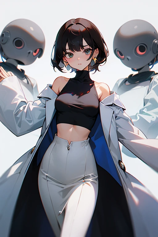 pretty girl、beautiful girl、Subjective camera、Black Hair、Earrings、Turtleneck knit、White、Big eyes、cute、Cowboy Shot、Slender、slender、Big breasts、Small waist、Accentuated breasts、Female doctor、doctor、Brown Hair、White long coat for medical use、Side fetish、Raise your arms、Off-the-shoulder tops、Crop top、
No sleeve、