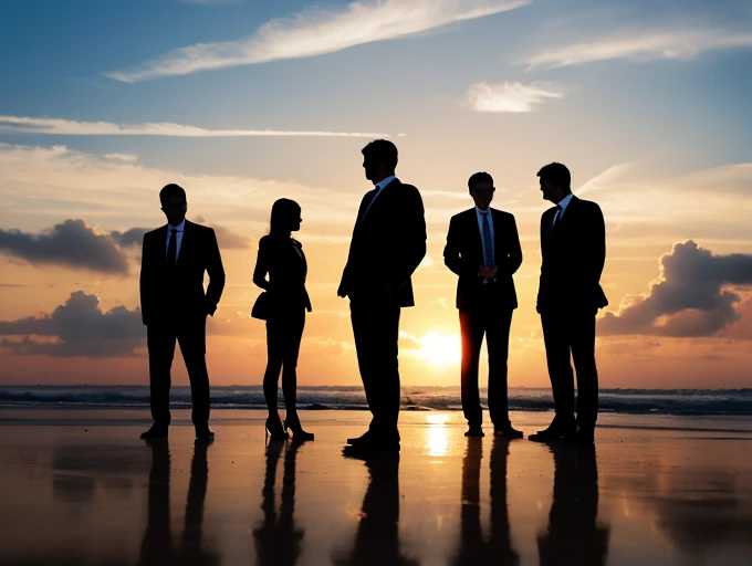 Group of businessmen, Professional image, Business Surroundings, silhouette, Stock Photo, people々のsilhouette, figure, High-quality images, people物silhouette，IT，trailblazer，suit，systems engineer，AI technology，Looking to the future