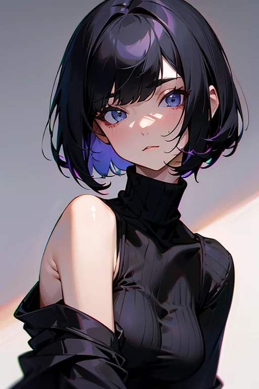 Black turtleneck、No sleeve、Lightweight cardigan、Beauty、tits、Bobcut、No sleeve、Shoulder Bare、Beautiful clavicle、