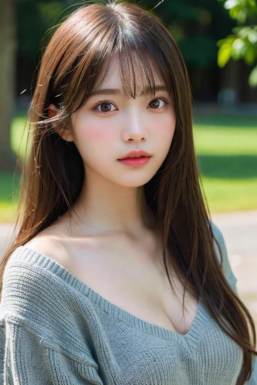 (Long Hair, bangs:1.2),(Wear a knitted sweater:1.2),1 girl,Japanese,21 years old,(Small breasts:1.3),(highest quality,masterpiece:1.3,超A high resolution,),(Ultra-detailed,Caustics),(Photorealistic:1.4,RAW shooting,)Ultra-Realistic Capture,Very detailed,High resolution 16K human skin close-up。 Natural skin texture、,Pores、、It needs to be detailed enough to be easily identifiable。 Skin should be even-toned and healthy looking。 Use natural light and colour, Sad expression, Looking at the camera, Perfect dynamic composition, Outdoor