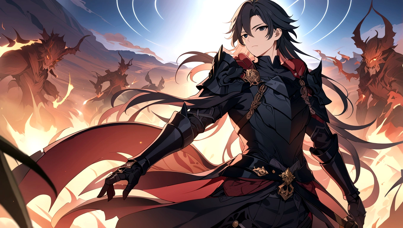 With a sword and a red cloak、剣を持っているanimeの女の子, By Ren, 詳細なキーanimeアート, 詳細なanimeキャラクターアート, Gap Moe Yandere Grimdark, 詳細なanimeアート, 詳細なanimeアートwork, inspired By Ren, anime「Overload」Albedo of, portrait of ninja slayer, Masamune Shirow, portrait Gap Moe Yandere Grimdark