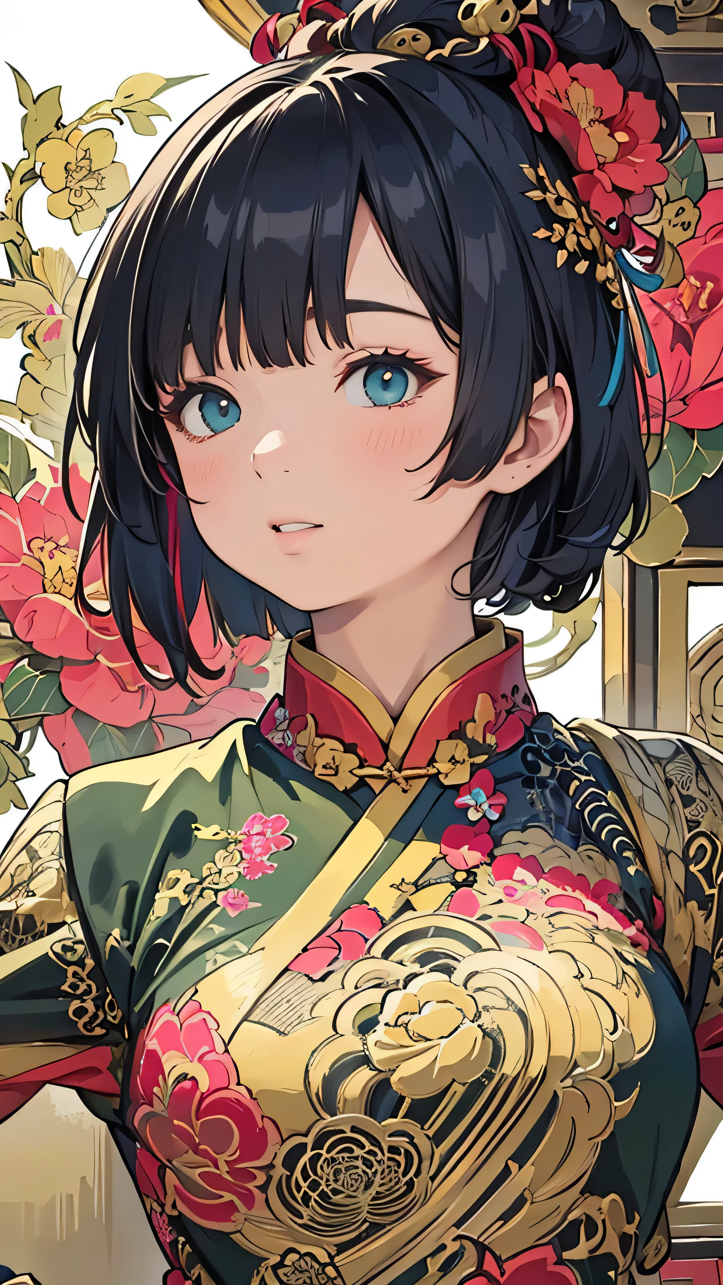 Official Art, wallpaper, Very detailed, (((Very detailedな目と顔))), shut up., masterpiece, highest quality, Realistic portraits, (ZenTangle, Mandala, Tangle, EnTangle), Complex clothing, Very detailed, Dynamic Angle, The most beautiful form of chaos, elegant, Brutalist Design, Vibrant colors, Romantic Chinese Flowers