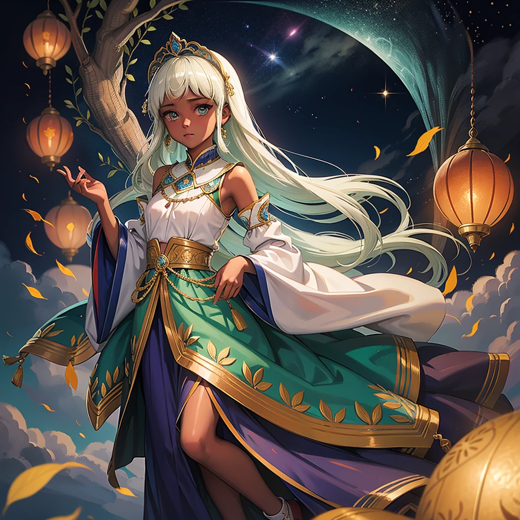 Highest quality、high quality、、Brightly embroidered ethnic costumes from Central Asia and the Caspian Sea region、Girl of the bride、Moonlit Grassland、moonlight、Long dress