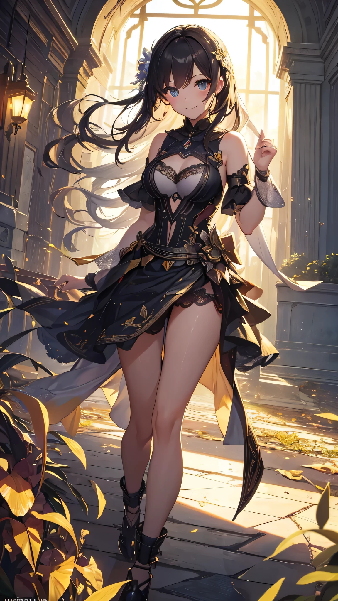 masterpiece, 8k, best quality, highly detailed, a human female wizard wielding a large clockwork magical staff