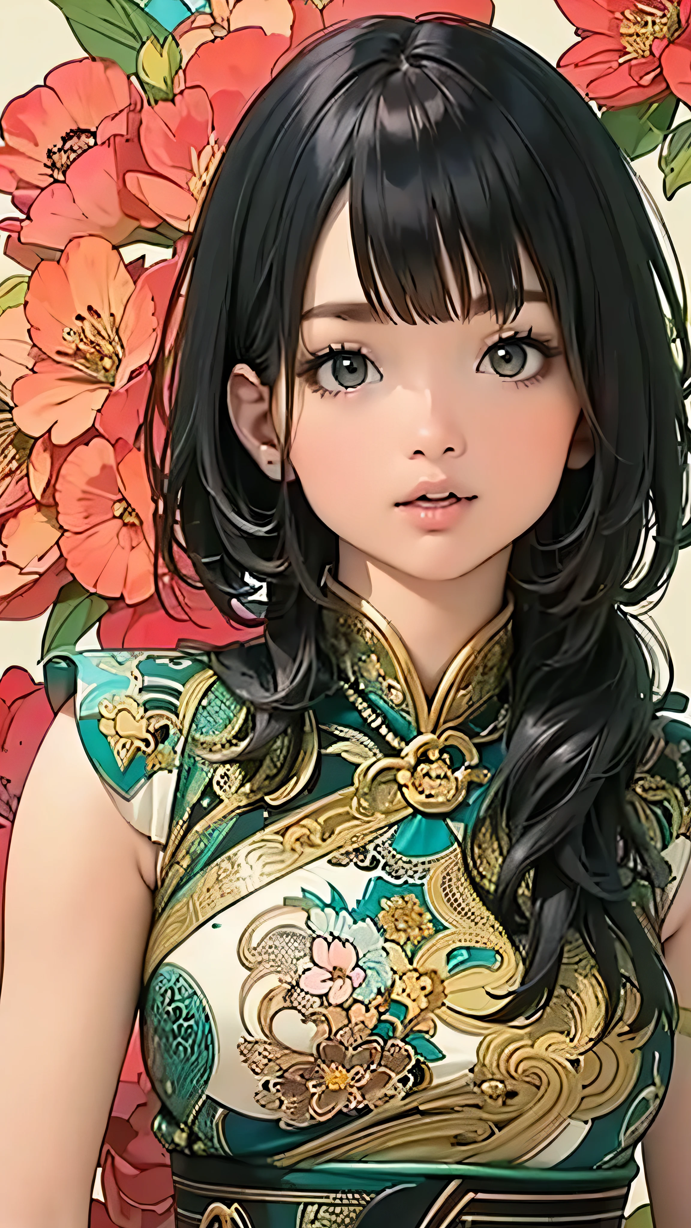 Official Art, wallpaper, Very detailed, (((Very detailedな目と顔))), shut up., masterpiece, highest quality, Realistic portraits, (ZenTangle, Mandala, Tangle, EnTangle), Complex clothing, Very detailed, Dynamic Angle, The most beautiful form of chaos, elegant, Brutalist Design, Vibrant colors, Romantic Chinese Flowers