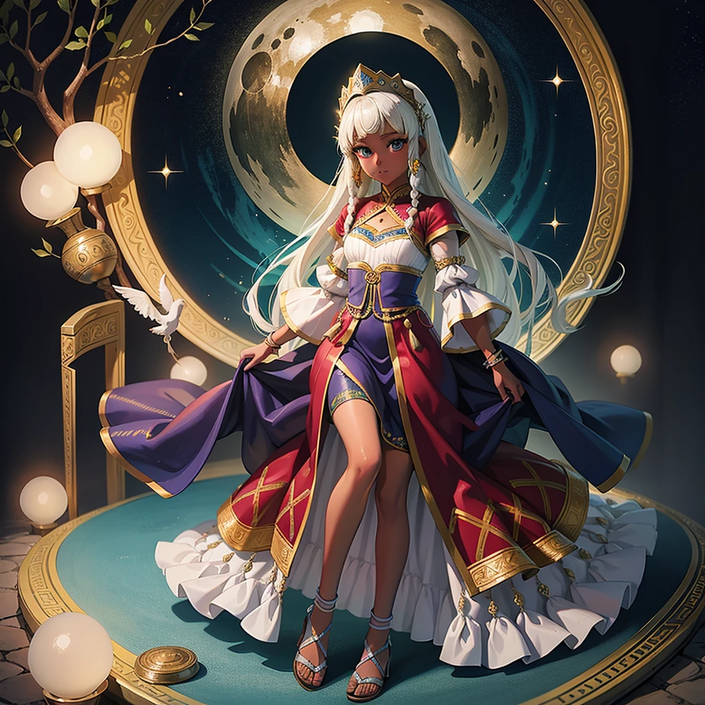 Highest quality、high quality、、Brightly embroidered ethnic costumes from Central Asia and the Caspian Sea region、Girl of the bride、Moonlit Grassland、moonlight、Long dress