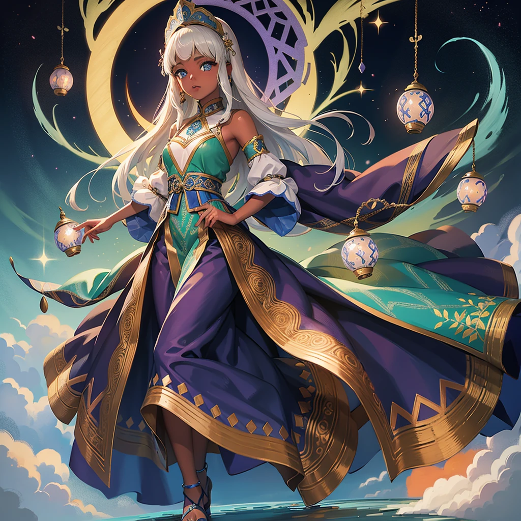 Highest quality、high quality、10 years old、Brightly embroidered ethnic costumes from Central Asia and the Caspian Sea region、Girl of the bride、Moonlit Grassland、moonlight、Long dress