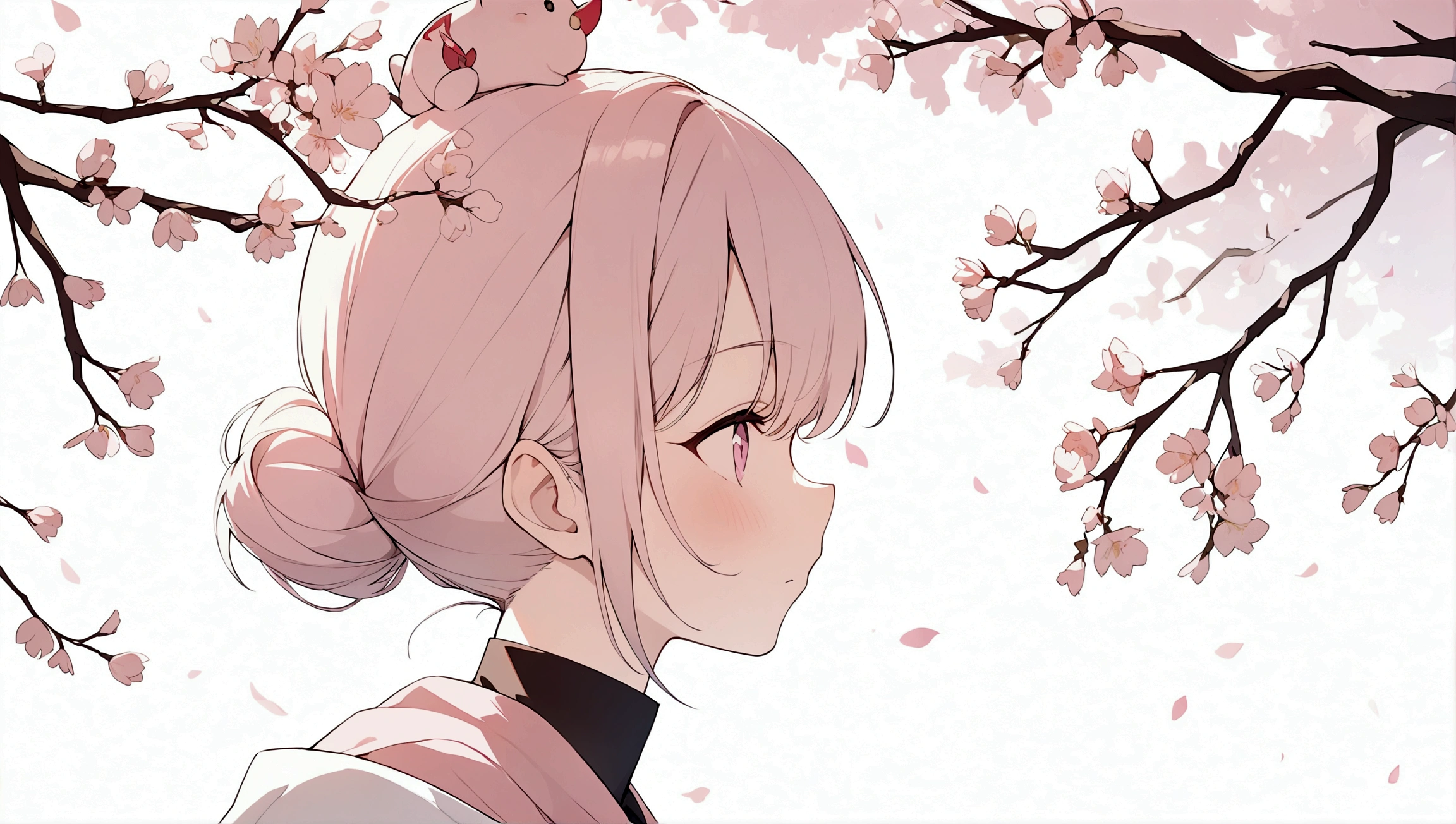 1girl in,sakura tree branch on head,profile