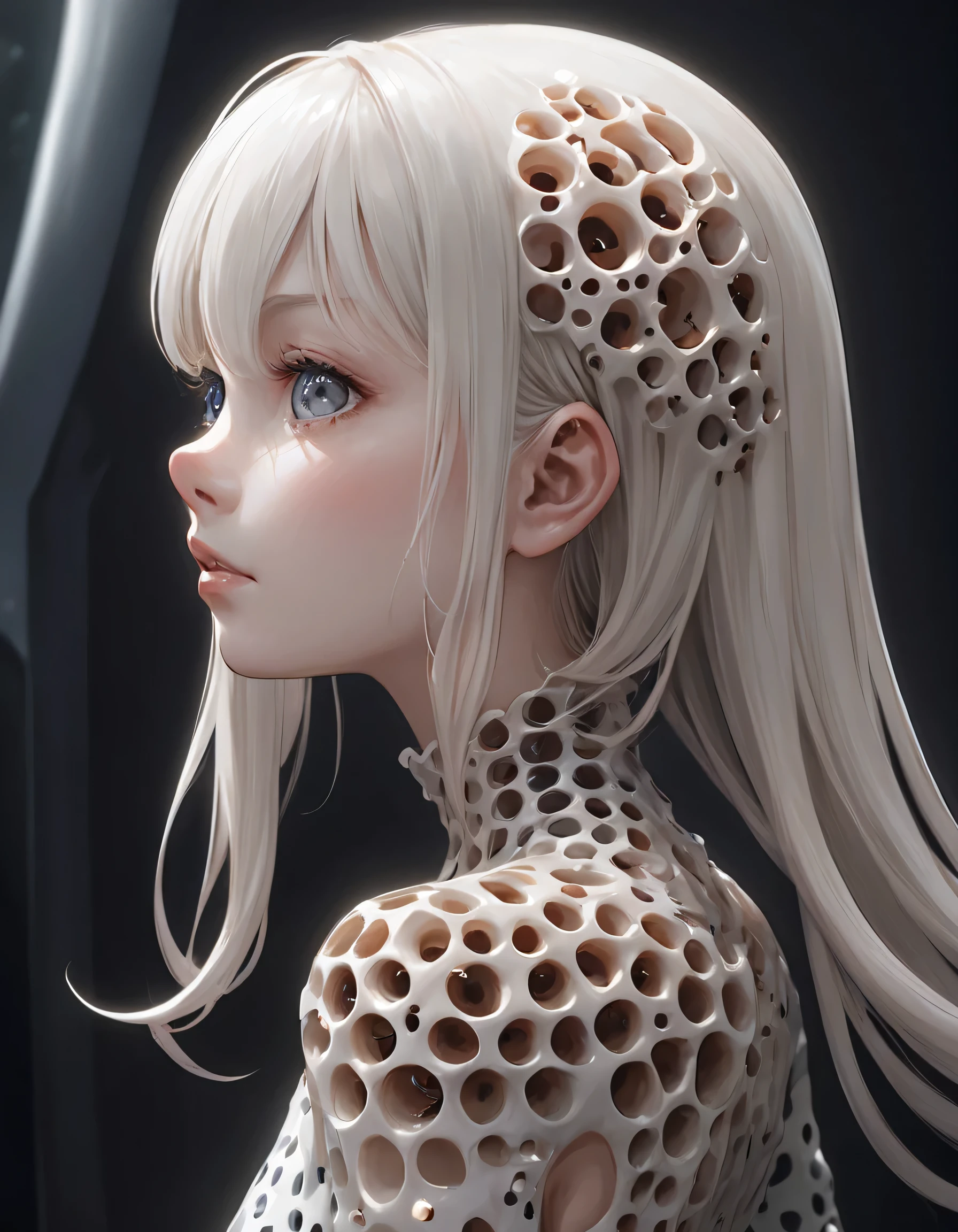 Surreal Art: RAW Analogue Photograph of Neural Network Biological Sculpture, Synthetic Porcelain Girl, ((mechanical, White skin:2, Trypophobia:0.8, View Viewer)), (Sharp focus, Super detailed, Very complicated, Physically Based Unbiased Rendering), Natural light, . Extremely high resolution detail, photograph, Realism pushed to the limit, Fine texture, Incredibly realistic, Like a movie, 35mm movie, 35mmphotograph, movie, photograph realism, Digital SLR, 8K Ultra HD, High resolution, Super detailed, high quality, High Contrast,