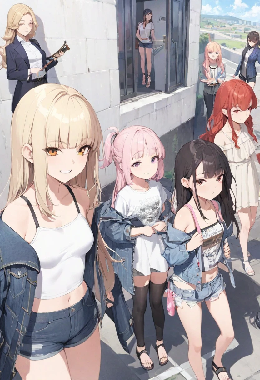 realism: 0.8), 6+ Girls, (12 year old Girls: 1.4), Neat girl, (Flat Breasts: 1.4), (Naughty smile: 1.1), 吊带Vest, net (Vest: 0.9), (Pipe top: 1.1), t-shirt, Off-shoulder cropped top, mini skirt, sports shoes, sandals, (denim: 0.9), (shorts: 0.9), 压缩shorts, (Parker: 1.1), (blazer: 1.1), (Trench coat: 1.1), (Denim jacket: 1.1), (unzipping: 1.2), Open front end, 