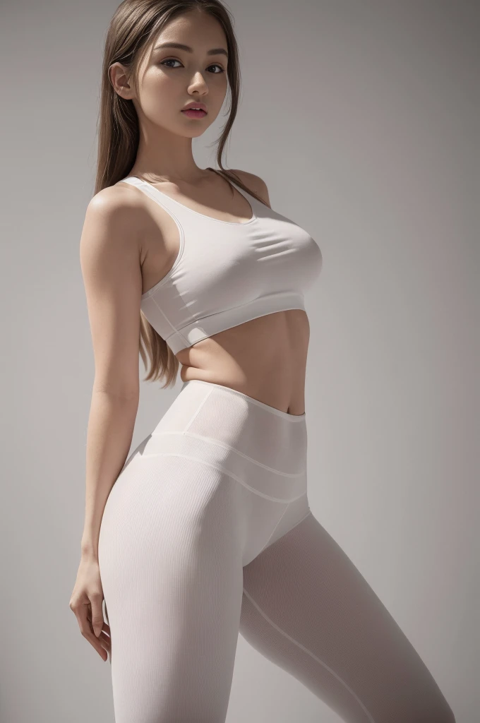 (((UHD, masterpiece, super detail, high details, high quality, best quality, highres, 1080P, 16k))), (( girl)), (White transparent yoga pants;1.3), White skinny yoga pants, No underwear, small breasts, cameltoe
