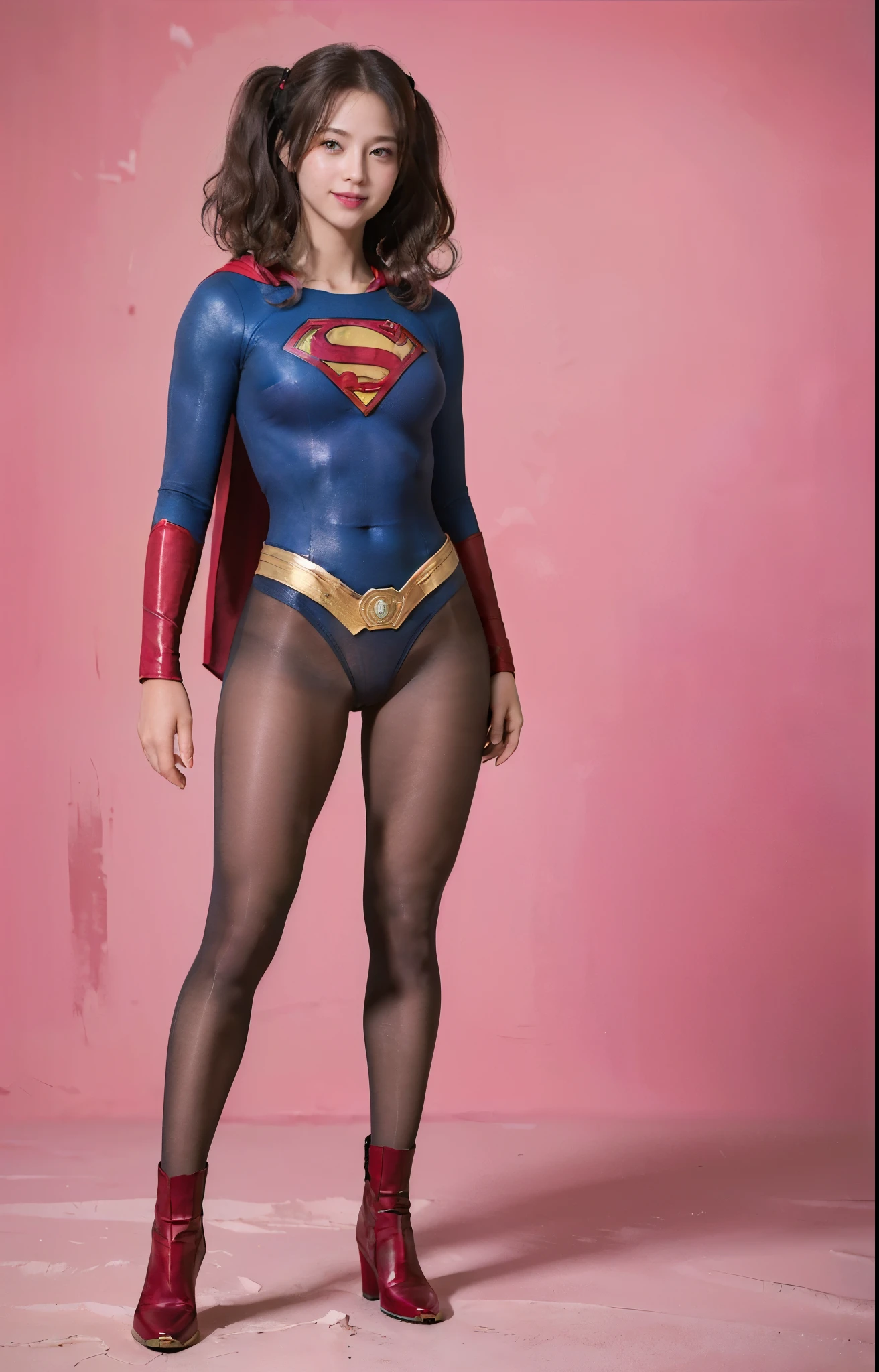 No background、(((Beautiful legs in black tights.)))、(((Legally express the beauty of your smile)))、((((Make the most of your original images)))、(((体にぴったりフィットするSupergirl Costume)))、(((Supergirl Costume)))、(((Beautiful twin tail hairstyle)))、(((She is winking cutely.)))、(((Please wear black tights....、Wear red boots)))、((Best image quality、8k))、((highest quality、8k、masterpiece:1.3))、(((Preserve background )))、Sharp focus:1.2、Beautiful woman with perfect figure:1.4、Slim Abs:1.2、Wet body:1.5、Highly detailed face and skin texture、8k