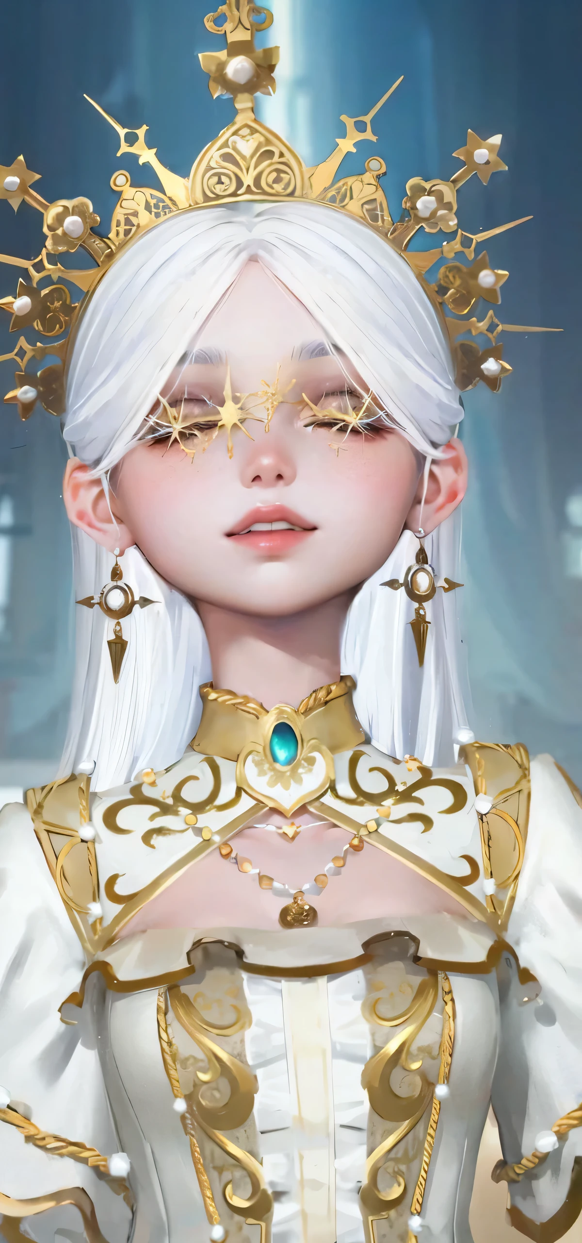 Best quality, masterpiece, close eyes, high quality hair, white with lavender hair, closed eyes, eye mask