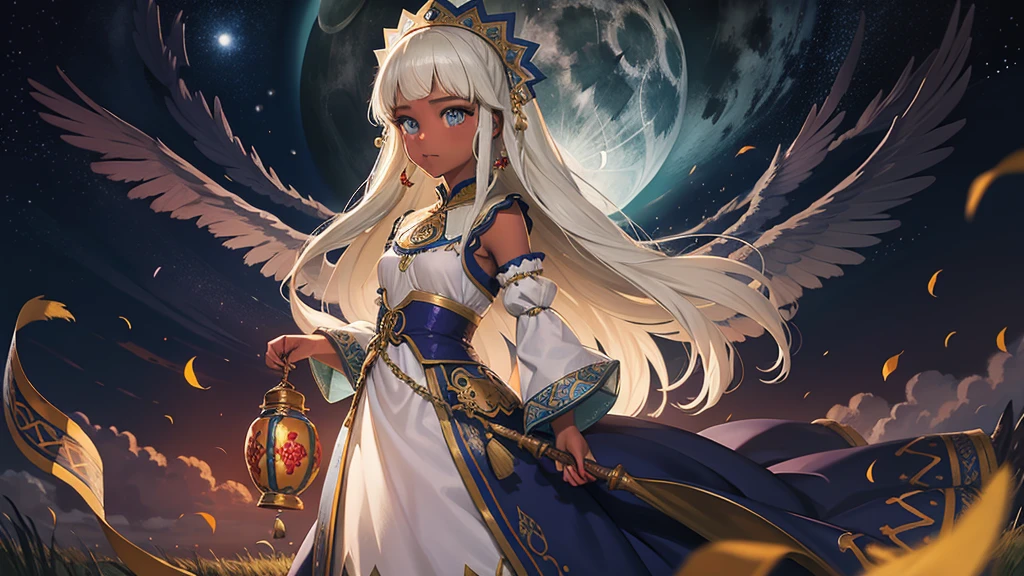 Highest quality、high quality、、Brightly embroidered ethnic costumes from Central Asia and the Caspian Sea region、Girl of the bride、Moonlit Grassland、moonlight、Long dress