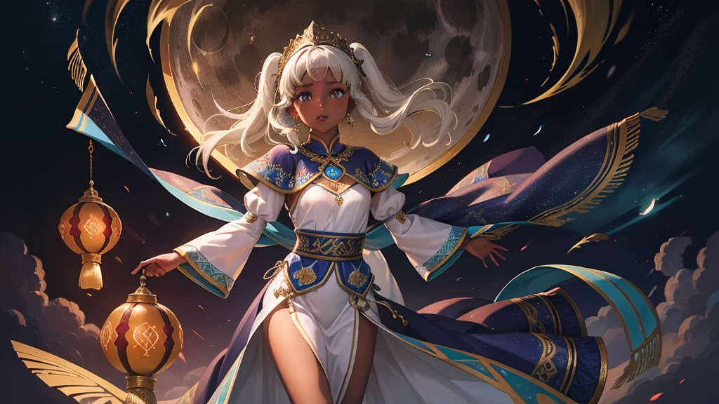Highest quality、high quality、10 years old、Brightly embroidered ethnic costumes from Central Asia and the Caspian Sea region、Girl of the bride、Moonlit Grassland、moonlight、Long dress