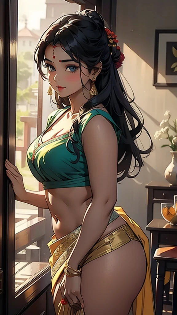 Curvy traditional Indian girl wearing a saree