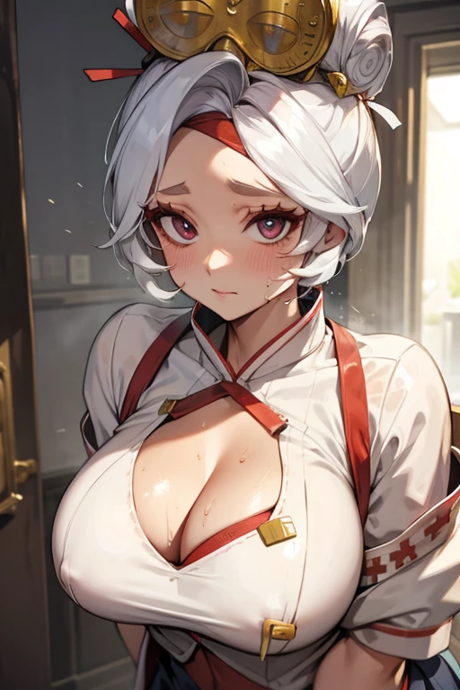 nurse outfit, sweaty cleavage