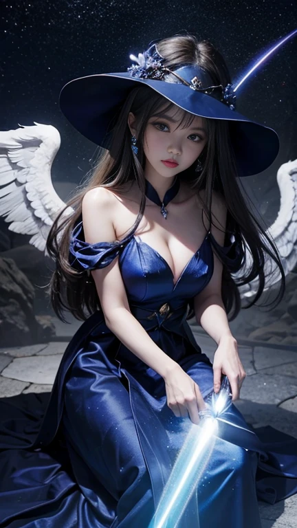 The dark magician girl is an eight-winged angel，There is a dazzling halo above the angel&#39;head, The background of the image is the sky. dark wizard angel. celestial art. Super detailed. Photo quality. A Passport to Subjectivity and Sensibility