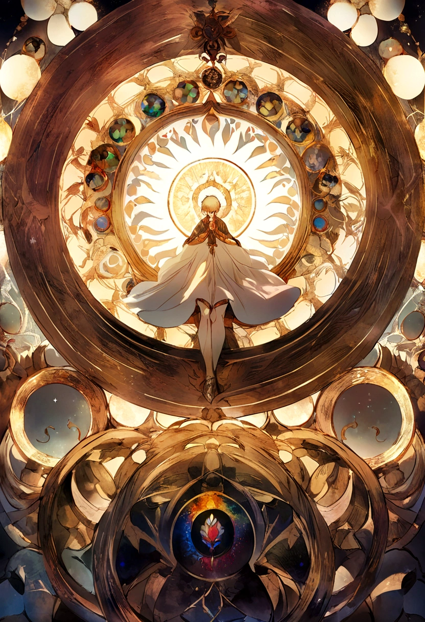 Ten Aspects of Longevity,A boy in the void,Curled up position,There are ten magic circles around the boy.,