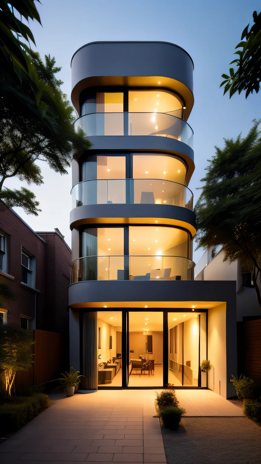 Exterior, morden house, dynamic light, curve linear