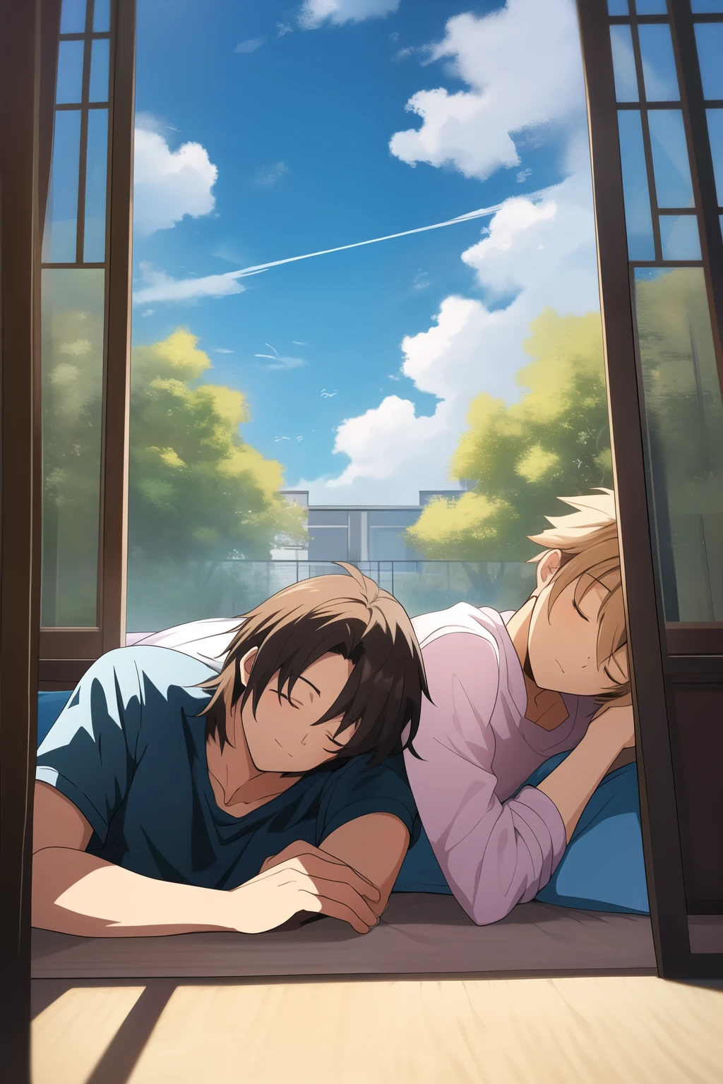 ((highest quality)), ((masterpiece)), One male, Sleeping together, cool, anime
