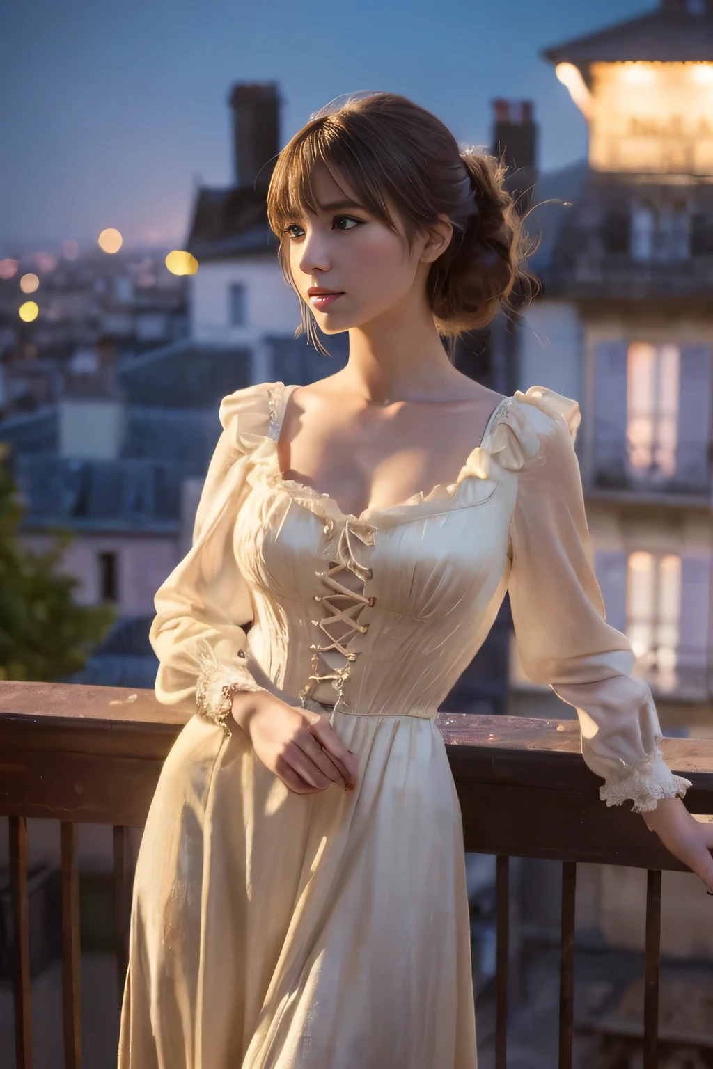 ((Tabletop:1.4, highest quality)), (Realistic photos:1.4),
((1 girl)), (Otherworldly beauty), (dream-like),
(超High resolution:1.2), Very delicate and beautiful, wonderful, Very detailed CG Unity 8k wallpaper, Very detailed, High resolution,
Soft Light, Beautiful detailed girl, Very detailedな目と顔, Beautiful and detailed nose, Beautiful and detailed,
(Dressed in late 19th century French costume:1.3),
Cinema Lighting, Perfect Anatomy, Slender body, (Parted bangs),
(Impressionist portrait of a beautiful girl), (Montmartre at the end of the 19th century:1.3), (evening), (after the rain), (Reflection of the sunset), (Impressionist light and colour),
Cowboy Shot