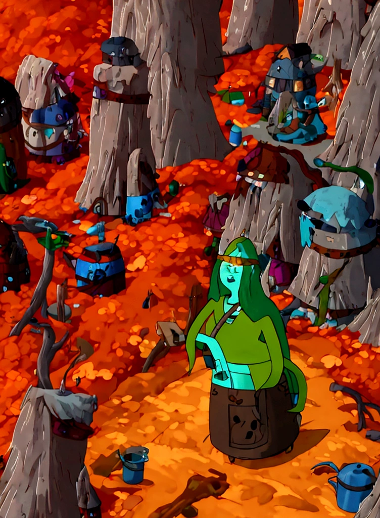 Witch brewing a potion near a pot