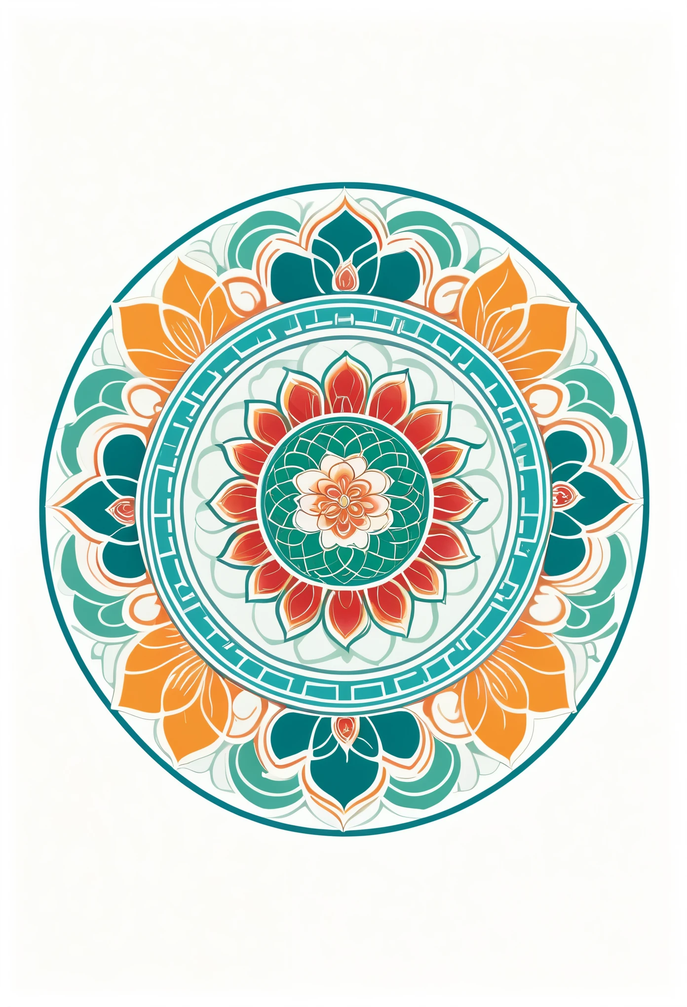 logo design, with auspicious cloud and lotus elements in the center of symmetrical patterns, flat illustration on a white background using colorful colors in a traditional color scheme. The vector graphics use
circular shapes and traditional motifs with handdrawn lines in a flat vector art style. The main body is located on an isolated background with a simple composition that highlights details and features in the the style of traditional Chinese patterns.