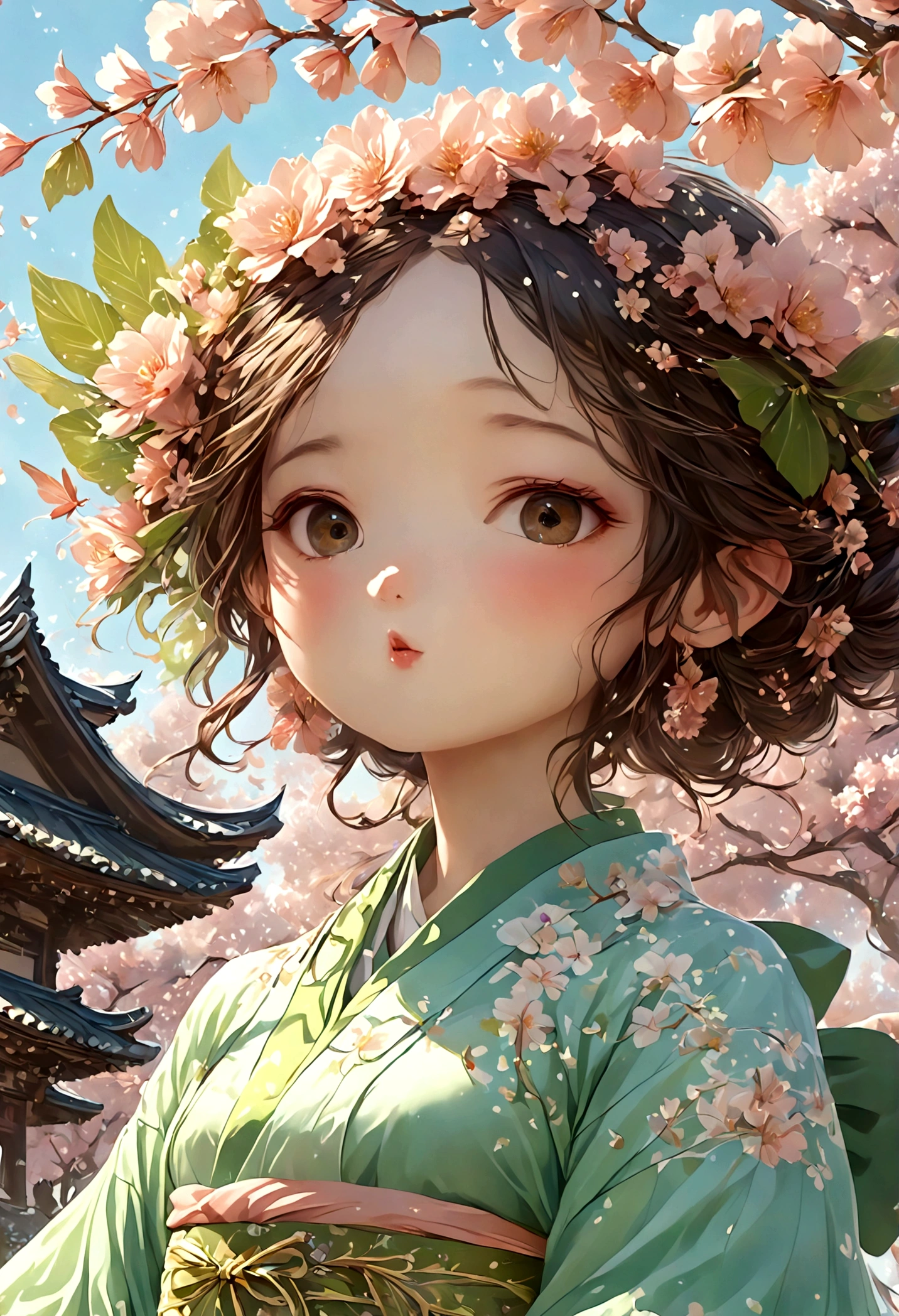 Vibrant fantasy and cuteness created in a hyper-detailed animation style. A girl wears a kimono.,How to take a walk with a panoramic view of the four seasons( Perfect anatomical structure )The background is full of flying cherry blossoms, dynamic blur, calm and peaceful, very cute cartoon 3D style (masterpiece),逼真的masterpiece (best quality), (Ultra-high detail)
Very cute girl doll amazing artwork super detailed digital art