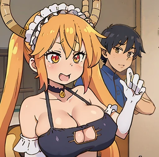 Tohru, ojos detallados, cuerpo completo, Cleavage Bulge, Sexy Attire, Cat Lingerie, orejas de gato, cola de gato, ahegao, paizuri