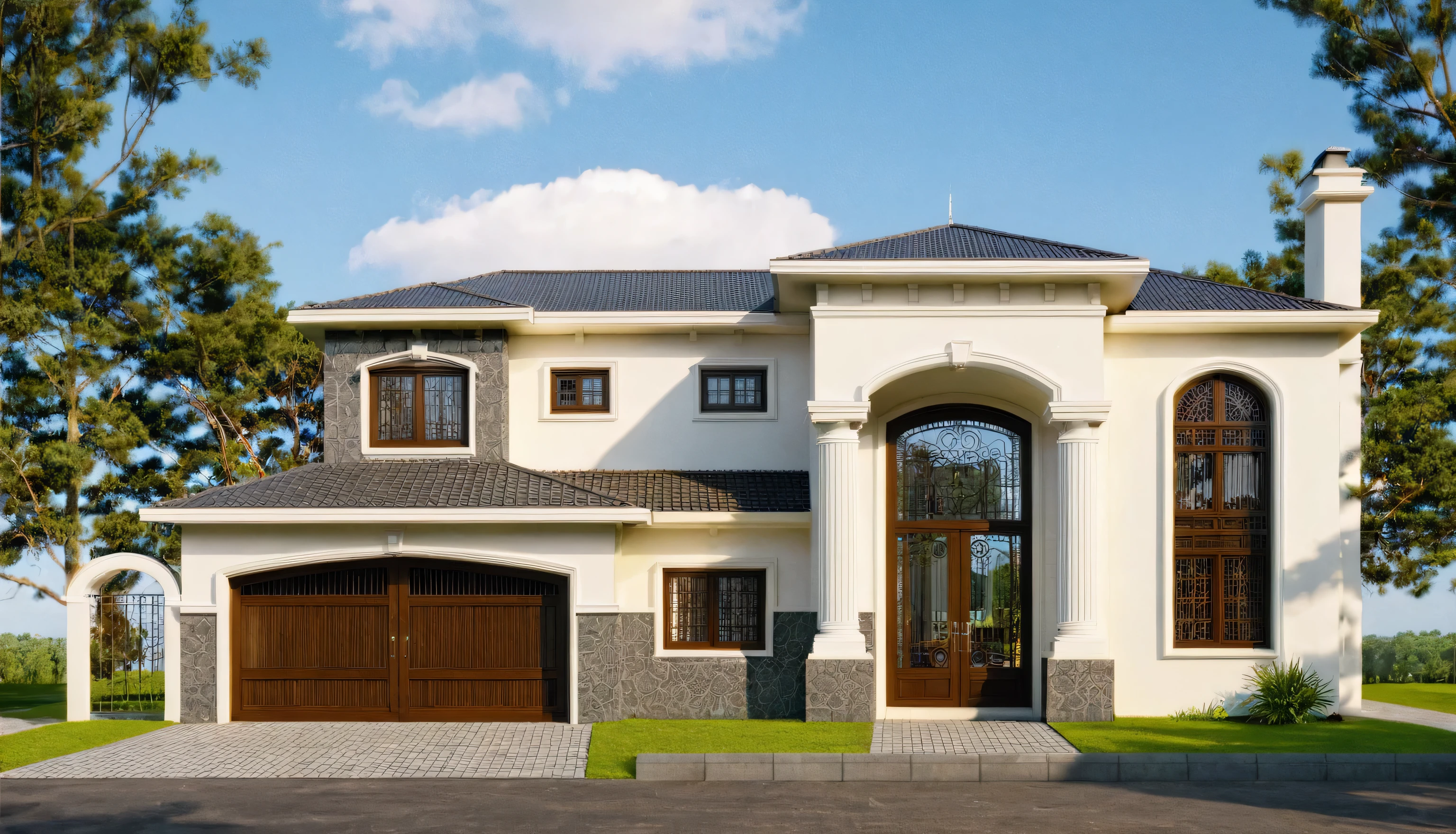 Raw photo,Masterpiece, high quality, best quality, authentic, super detail,
exterior, outdoors, house style indochine on the street ,aiaigroup
road,pavement, grass, trees, sky, cloud, (day:1.1)