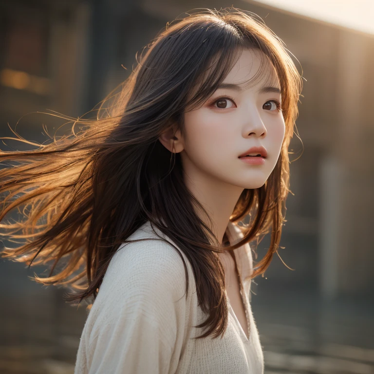 a raw, ultra-detailed, photorealistic (1.3) masterpiece portrait of a single girl with long, messy hair in a dynamic angle, set in a world-class theater with excellent cinematic lighting, lens flare, and an Dunhuang-style artistic flair, 8k resolution wallpaper quality, best quality, dancing in the rain、perfect face 