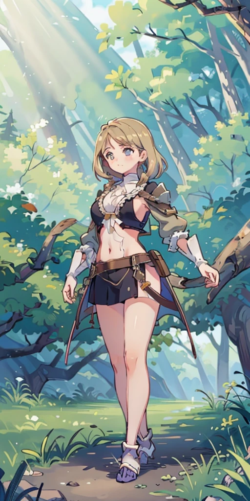 full body toe to head, masterpiece, 1soloMILF BIMBO standing pose, strong body, abs, shiny skin (masterpiece, best quality) 1girlsolo wearing rathalos armor (sunshine, sky, river, forest)