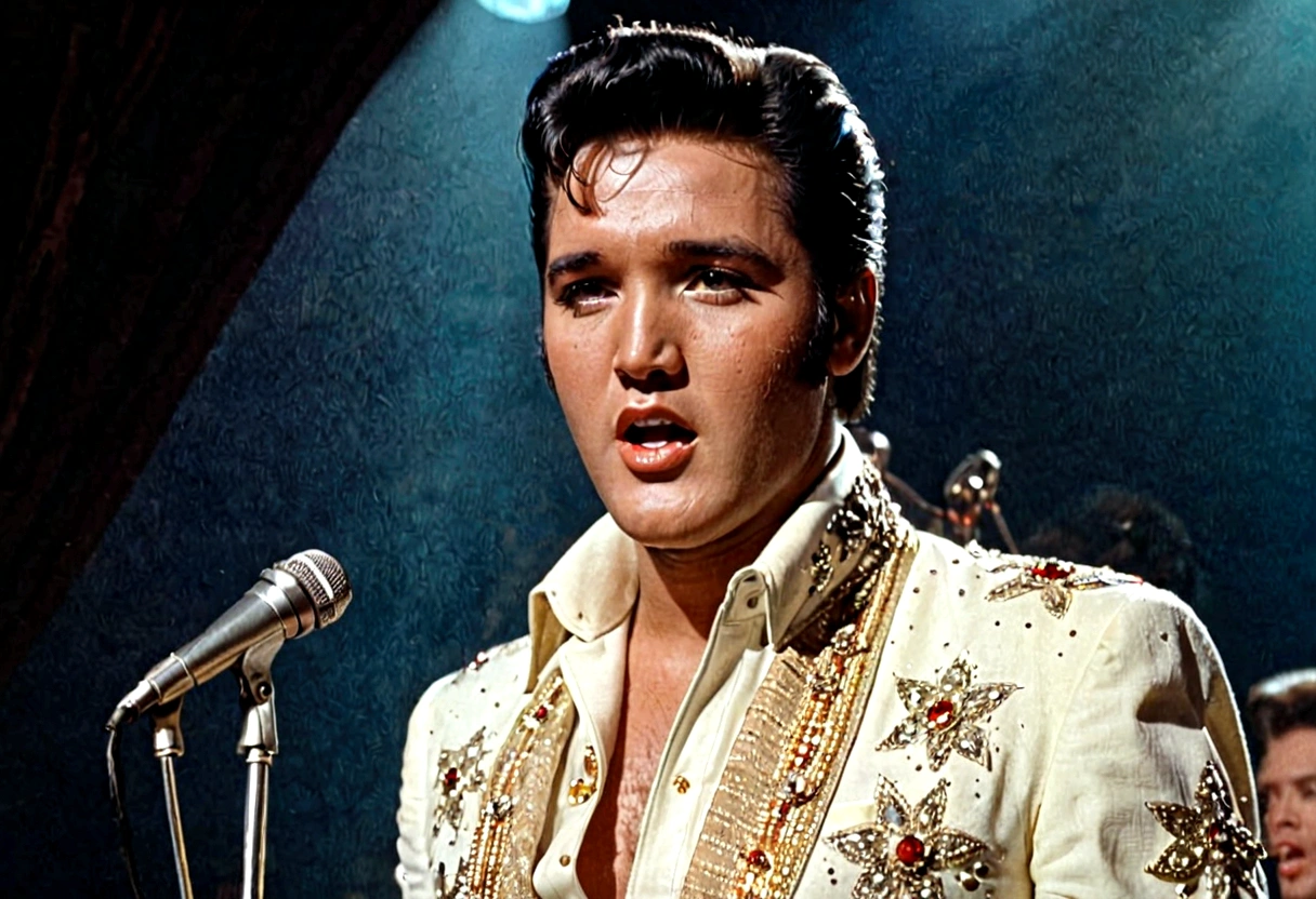 Elvis Presley singing on stage、Beautiful down to the smallest detail、8k、1960s、America