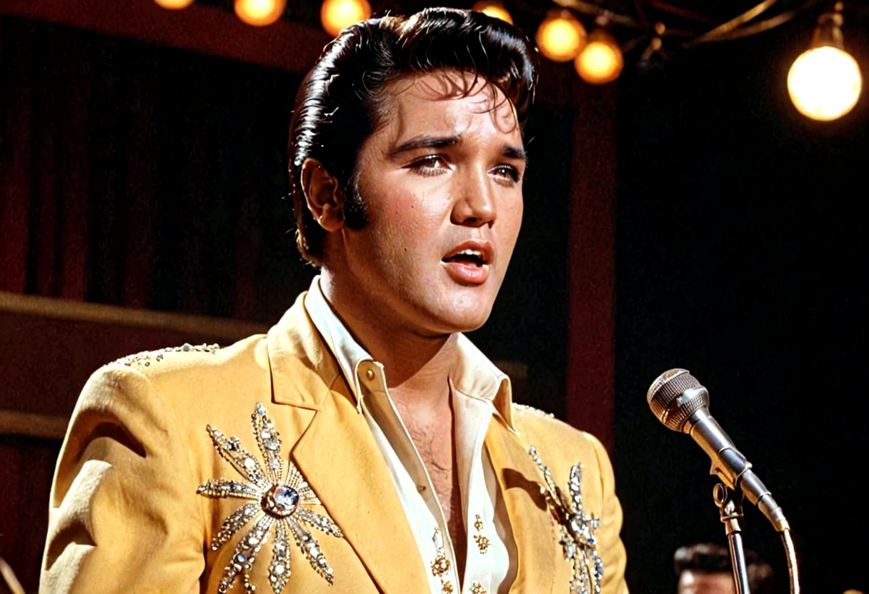 Elvis Presley singing on stage、Beautiful down to the smallest detail、8k、1960s、America
