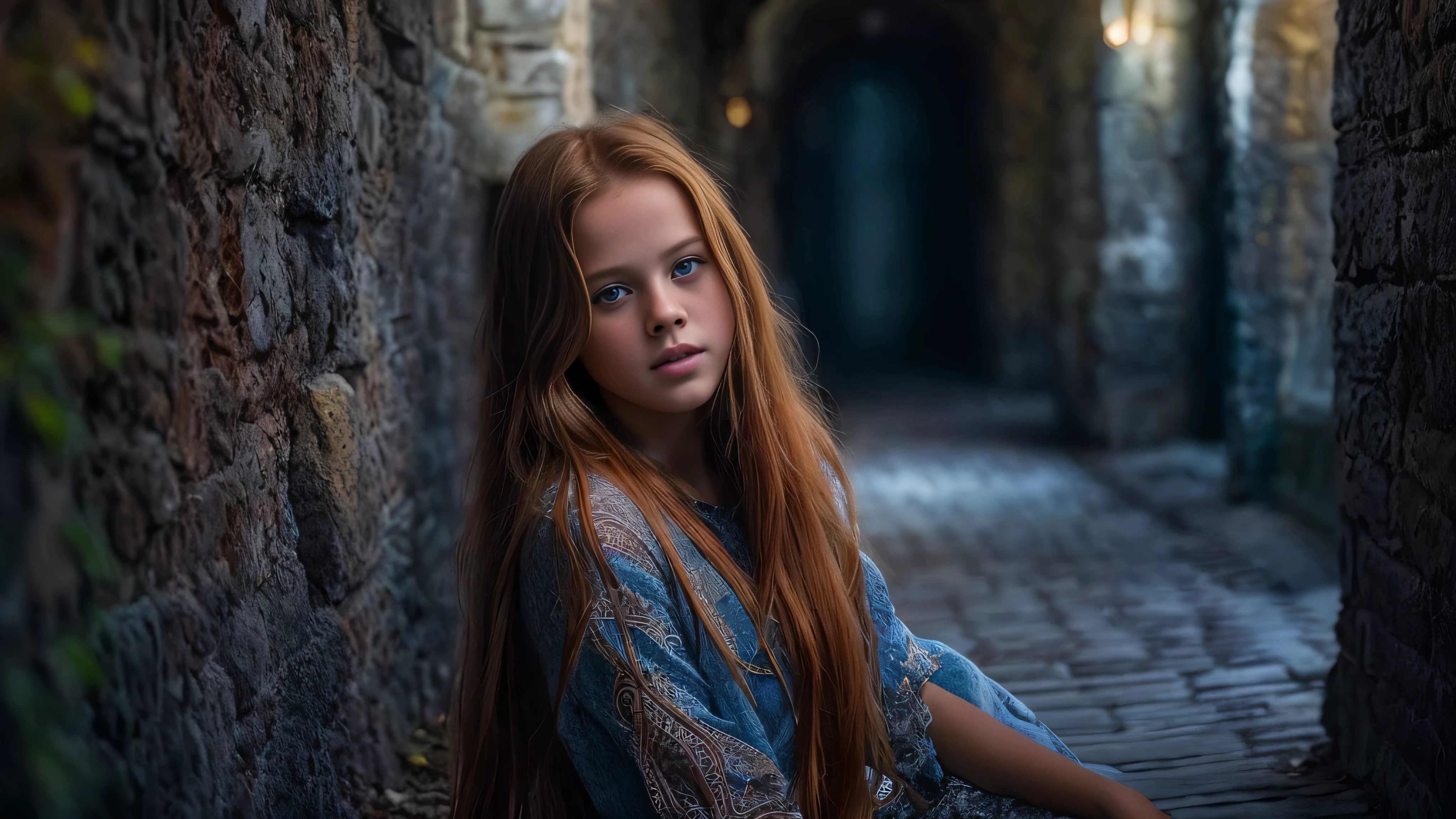 (Kristina Pimenova long ginger hair teen girl,13 years old with spread legs:1.6), (long, messy hair:1.3), blue eyes, detailed eyes, detailed lips,(lies nude, sensual, full body:1.5), (photo different angles:1.5), (lies in a long dark corridor in castle lit by the moon:1.5), (dark mood, creepy, mist, dust,fog:1.5) low neck, ray tracing, (best quality, 4k, 8k, high resolution, masterpiece:1.2), very detailed, (realistic , photorealistic, photorealistic :1.37), HDR, UHD, masterpiece, professional, vivid colors, bokeh, studio lighting,nsfw